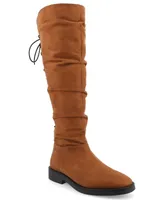 Journee Collection Women's Mirinda Wide Calf Rouched Stretch Knee High Boots