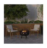 Emma+Oliver Round Wood Burning Sun & Moon Cutout Outdoor Firepit With Mesh Spark Screen