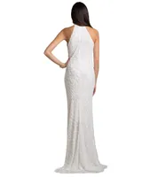 Lara Women's Lattice-Beaded Halter Neck Sheath Wedding Gown