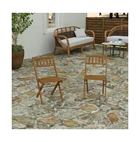 Merrick Lane Stora Set Of 2 Solid Acacia Wood Armless Folding Patio Bistro Chairs With Slatted Backs And Seats