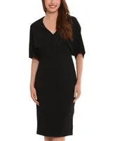 London Times Women's V-Neck Scuba-Crepe Midi Dress