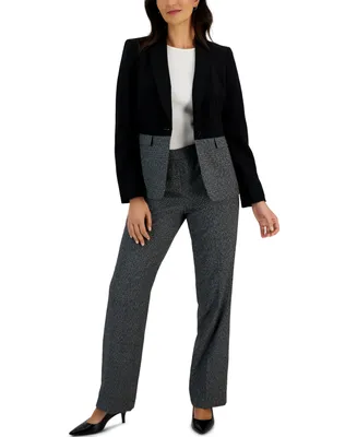 Le Suit Women's Houndstooth Colorblocked Jacket & Side-Zip Pants