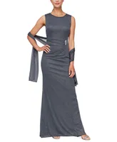 Sl Fashions Petite Round-Neck A-Line Dress with Wrap