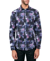 Society of Threads Men's Regular-Fit Non-Iron Performance Stretch Patchwork-Print Button-Down Shirt