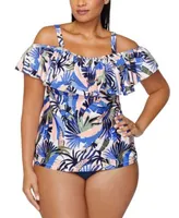 Raisins Curve Trendy Plus Size Tortuga Printed Tankini Top Bottoms