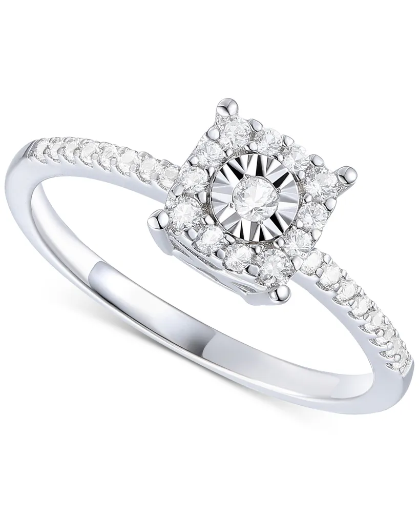 Promised Love Diamond Square Halo Ring (1/4 ct. t.w.) in Sterling Silver