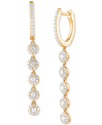 Diamond Halo Dangle Hoop Drop Earrings (1 ct. t.w.) in 14k Gold