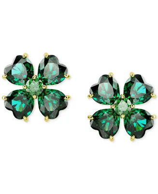 Swarovski Gold-Tone Idyllia Green Crystal Stud Earrings