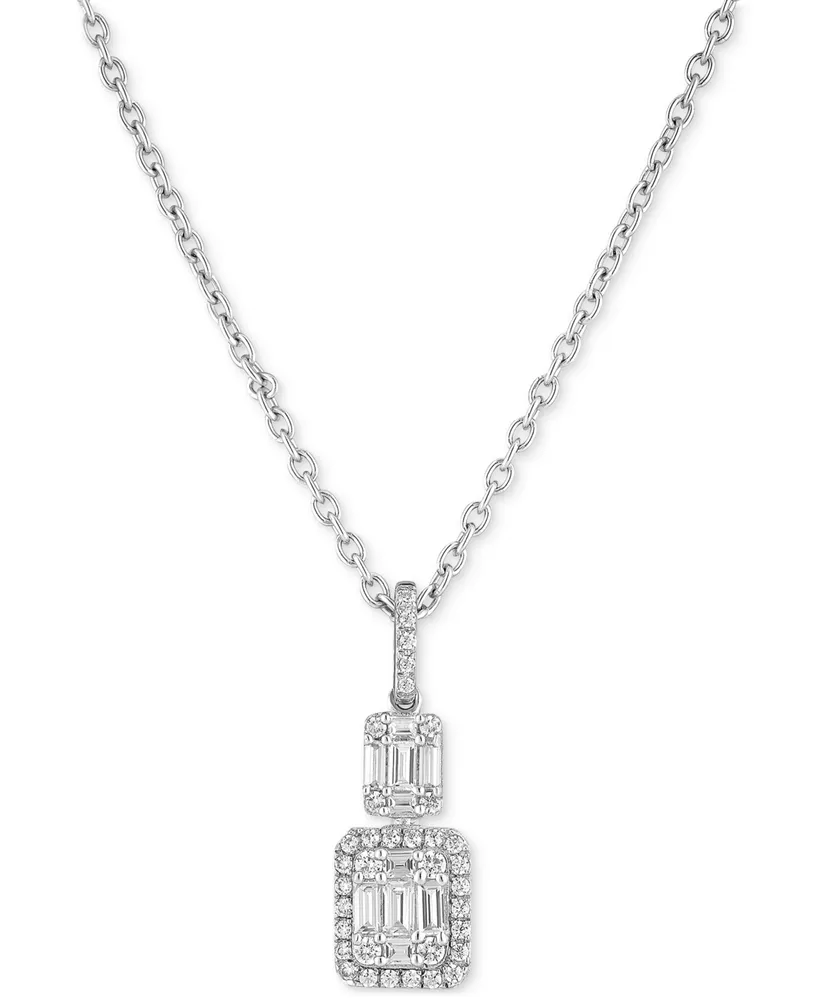 Cubic Zirconia Baguette Cluster 18" Pendant Necklace in Sterling Silver
