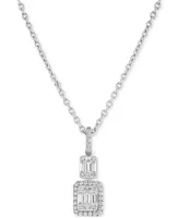 Cubic Zirconia Baguette Cluster 18" Pendant Necklace in Sterling Silver