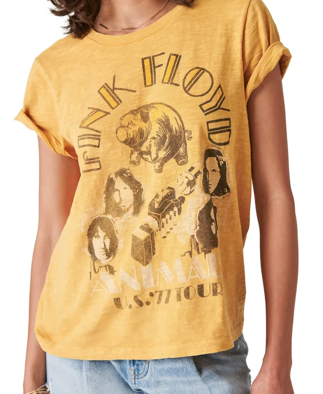 Lucky Brand Women's Pink Floyd Sparkle Print Crewneck T-Shirt