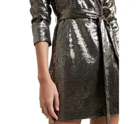 French Connection Women's Metallic Long-Sleeve Wrap Dress