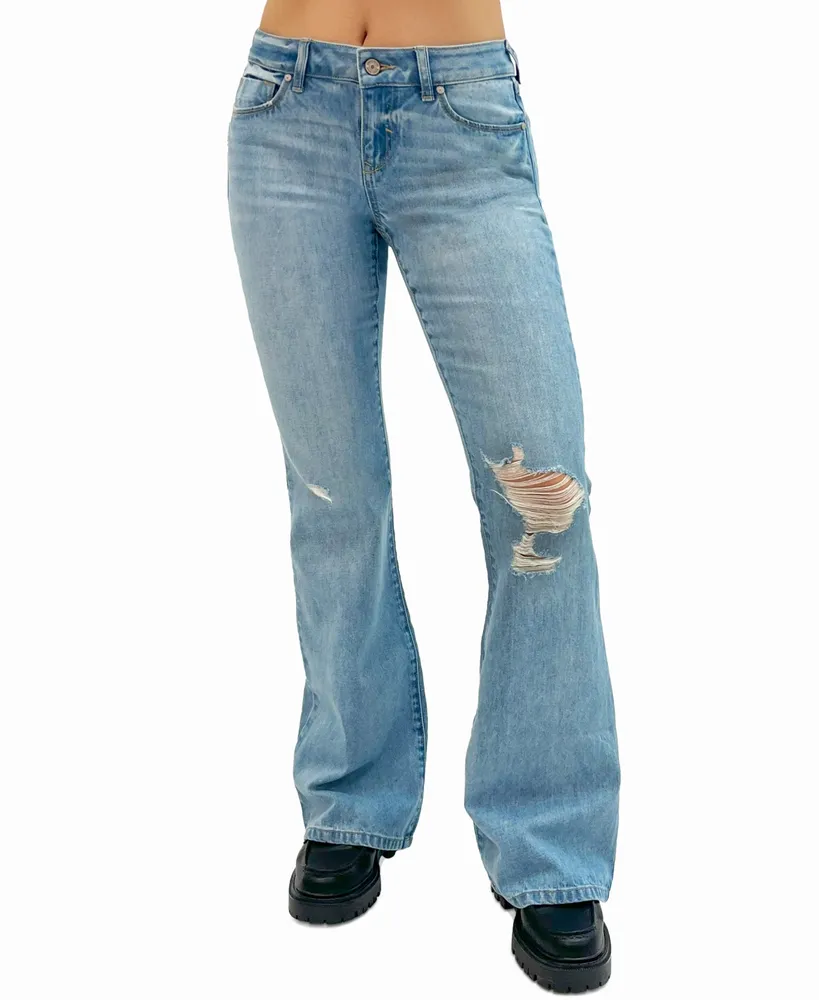 Rewash Women's Low-Rise Distressed Flare Jeans