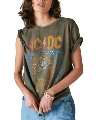 Lucky Brand Women's Ac/Dc Stud-Detail Cotton Boyfriend T-Shirt