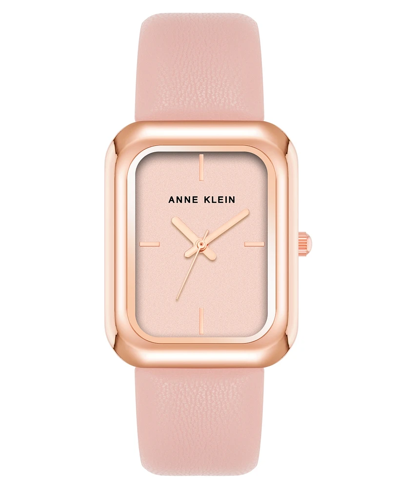 Anne Klein Women's Quartz Rectangular Pink Polyurethane Band Watch, 31mm