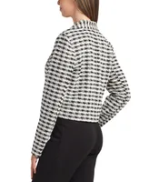 Bcx Juniors' Textured Check One-Button Cropped Jacket