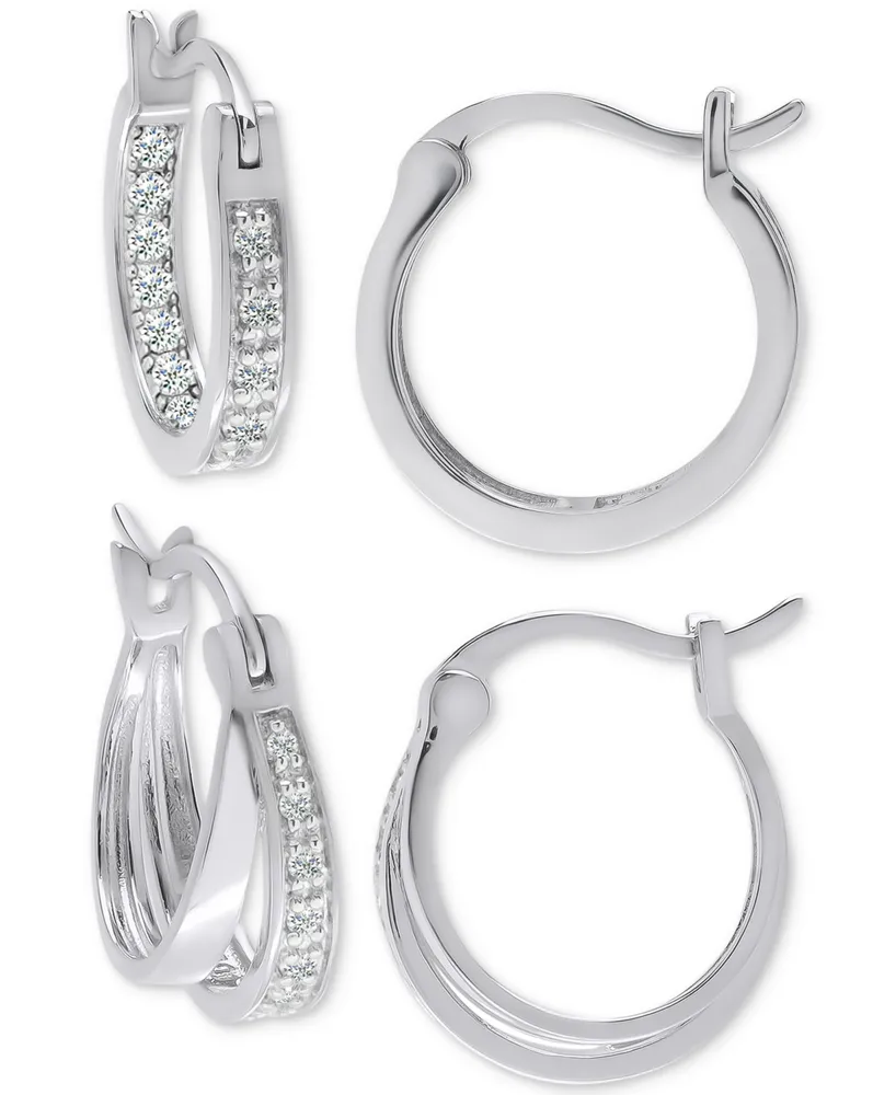 2-Pc. Set Diamond Double Row & In & Out Small Hoop Earrings (1/4 ct. t.w.) in Sterling Silver