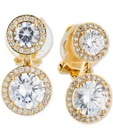 Eliot Danori Cubic Zirconia Round Halo Drop Clip-On Earrings