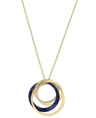 Effy Sapphire (1/2 ct. t.w.) & Diamond (1/6 ct. t.w.) Interlocking Rings 18" Pendant Necklace in 14k Gold