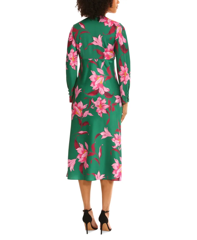 Maggy London Women's Floral-Print Twist-Front Midi Dress