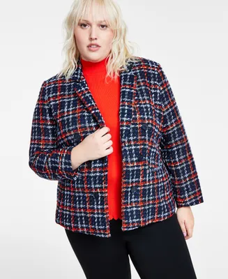 Bar Iii Plus Tweed Faux-Double-Breasted Blazer, Created for Macy's