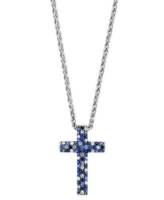 Effy Sapphire Ombre Cross 18" Pendant Necklace (2-1/2 ct. t.w.) in Sterling Silver