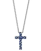 Effy Sapphire Ombre Cross 18" Pendant Necklace (2-1/2 ct. t.w.) in Sterling Silver