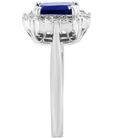 Effy Sapphire (1-1/2 ct. t.w.) & Diamond (1/10 ct. t.w.) Halo Ring in 14k White Gold