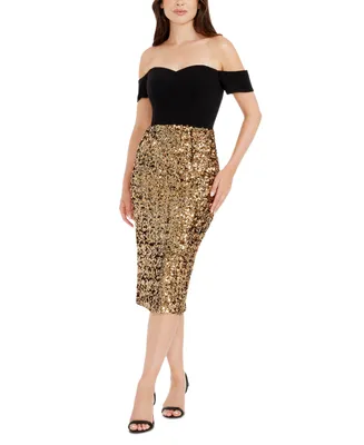 Dress the Population Women's Bailey Sequined-Skirt - Gold