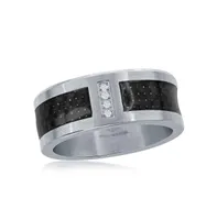 Metallo Stainless Steel Black Carbon Fiber Cz Ring