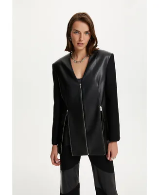 Nocturne Women's V-Neck Pleather Jacket