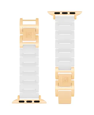 Anne Klein Women's White Ceramic and Gold-Tone Alloy Bracelet Compatible with 38/40/41mm Apple Watch - White, Gold