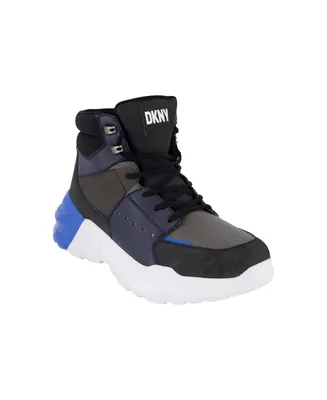 Dkny Men's Mixed Media Two Tone Lightweight Sole Hi Top Sneakers