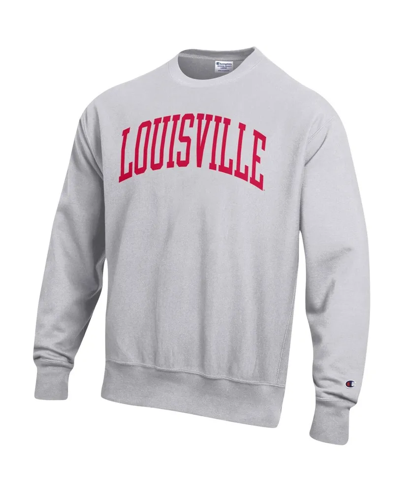 Men's Champion Heathered Gray Louisville Cardinals Arch Reverse Weave Pullover Sweatshirt