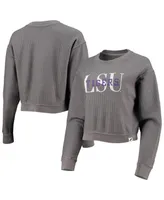 Women's League Collegiate Wear Graphite Lsu Tigers Classic Corded Timber Crop Pullover Sweatshirt