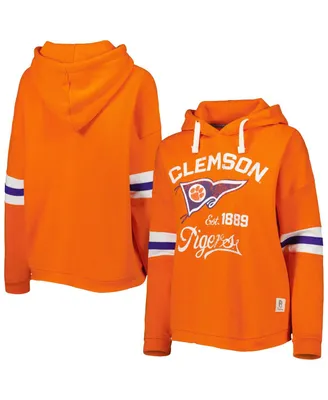 Women's Pressbox Orange Distressed Clemson Tigers Super Pennant Pullover Hoodie