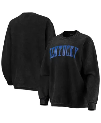 Women's Pressbox Black Distressed Kentucky Wildcats Comfy Cord Vintage-Like Wash Basic Arch Pullover Sweatshirt