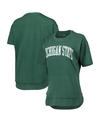 Women's Pressbox Heathered Green Distressed Michigan State Spartans Arch Poncho T-shirt