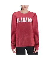 Women's Pressbox Crimson Distressed Alabama Crimson Tide Comfy Cord Vintage-Like Wash Basic Arch Pullover Sweatshirt