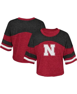 Big Girls Scarlet Distressed Nebraska Huskers Sunday Friday Sleeve Stripe Jersey T-shirt