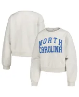 Women's ZooZatz Oatmeal North Carolina Tar Heels Core Chenille Cropped Pullover Sweatshirt