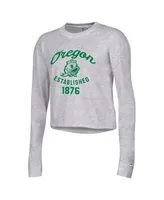 Women's Champion Gray Oregon Ducks Boyfriend Cropped Long Sleeve T-shirt