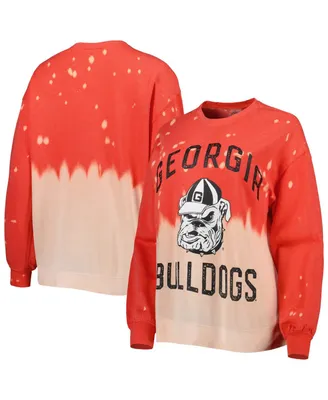 Women's Gameday Couture Red Distressed Georgia Bulldogs Twice As Nice Faded Dip-Dye Pullover Long Sleeve Top