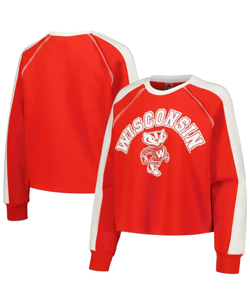 Women's Gameday Couture Red Wisconsin Badgers Blindside Raglan Cropped Pullover Sweatshirt