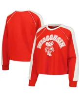 Women's Gameday Couture Red Wisconsin Badgers Blindside Raglan Cropped Pullover Sweatshirt