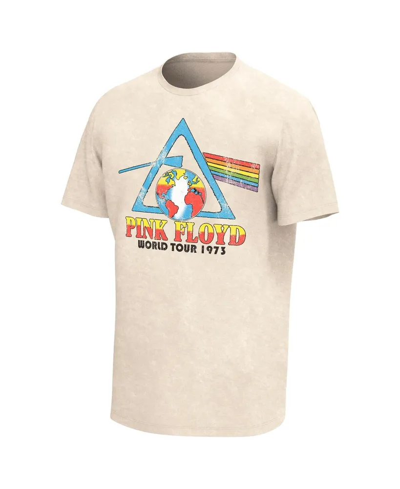 Men's Tan Pink Distressed Floyd World Tour 1973 Washed Graphic T-shirt