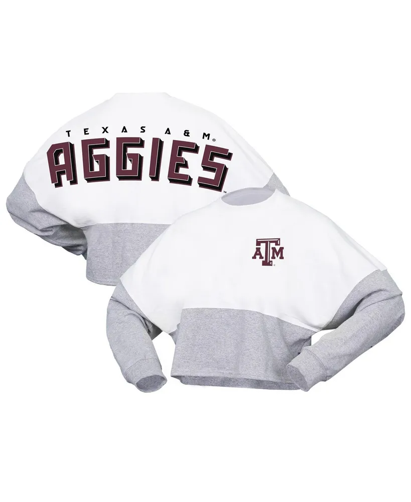 Women's Spirit Jersey White Texas A&M Aggies Heather Block Cropped Long Sleeve T-shirt