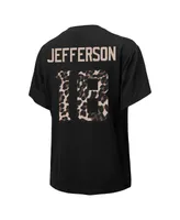 Women's Majestic Threads Justin Jefferson Black Minnesota Vikings Leopard Player Name and Number T-shirt