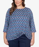 Ruby Rd. Plus Size Geometric Puff Print Twisted Top