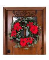 Village Lighting Company 30" Lighted Christmas Wreath, Christmas Poinsettia